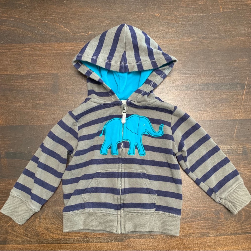 Carters Gray and Blue Elephant Zip Hoodie (9M)